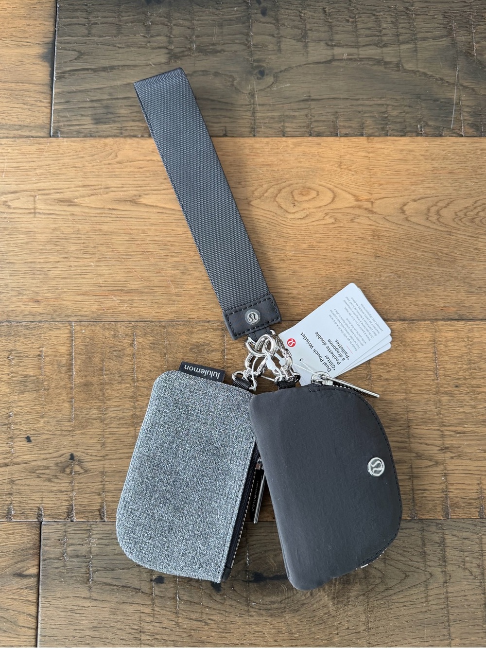 Lululemon Gray & Black Glitter Dual Pouch Wristlet Keychain